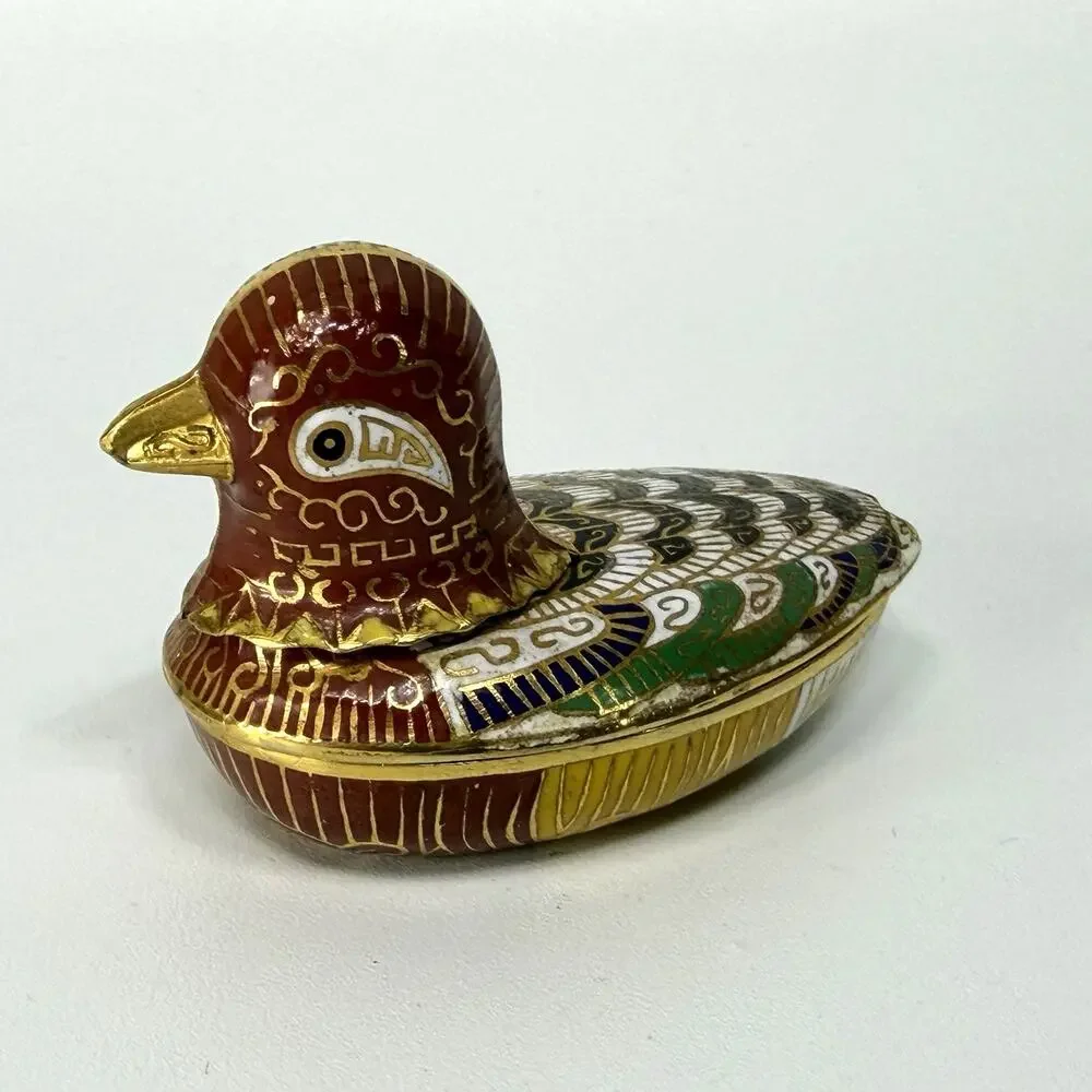 Vintage Chinese Cloisonne Duck Lidded Trinket Box 67g 2.75